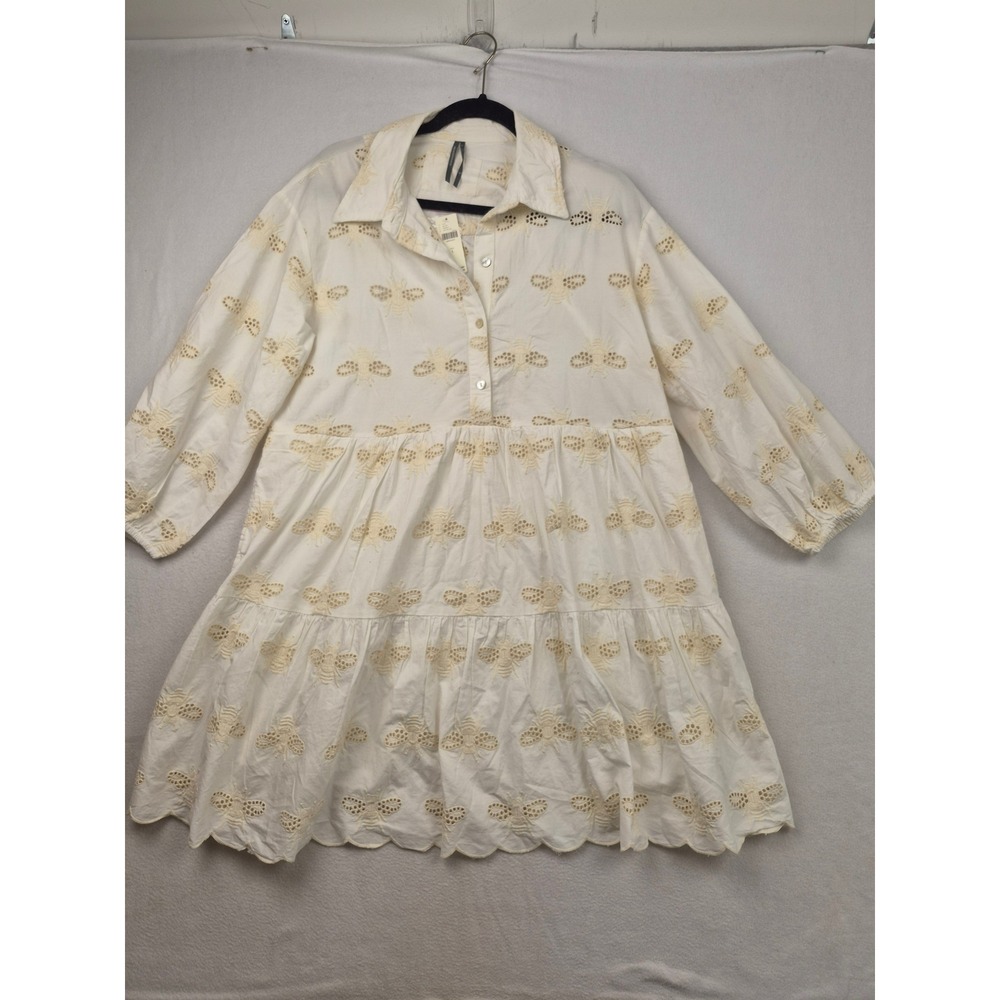 Anthropologie The Bettina Tiered Mini Shirt Dress Embroidered Bee Edition Large - Picture 2 of 16